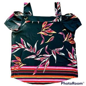 PerSeption Concept Cold Shoulder & Strap Soft Tropical Knit Top Size Large